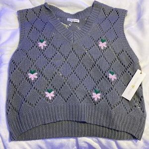 Grey/Green Flower Tank Sweater Sz XL